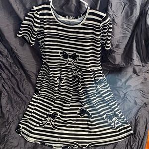 XL LULAROE DRESS black and white bows stripes with pockets stretchy comfy NWOT